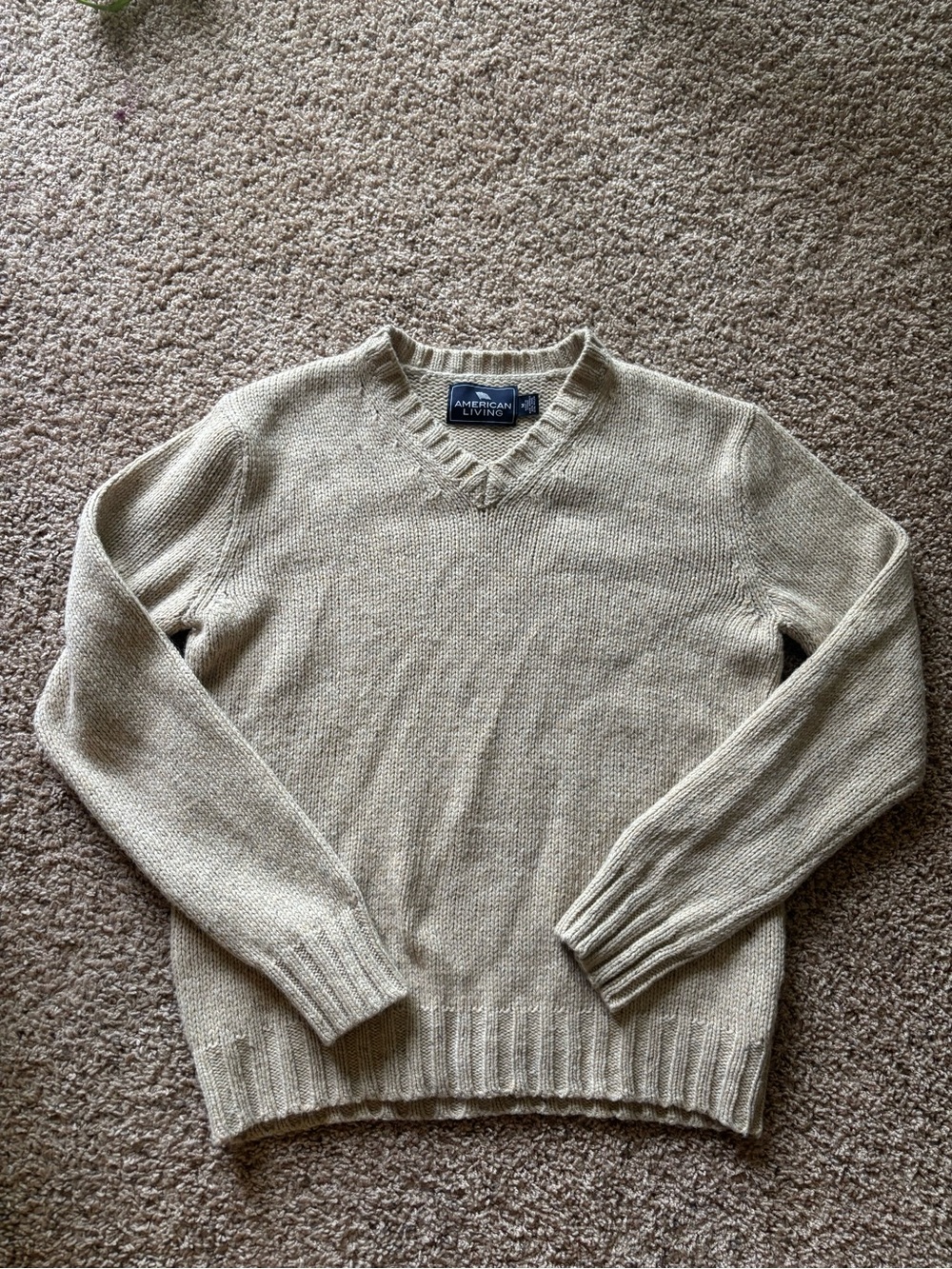 American Living Men's V-Neck Sweater in Light Oatmeal Beige